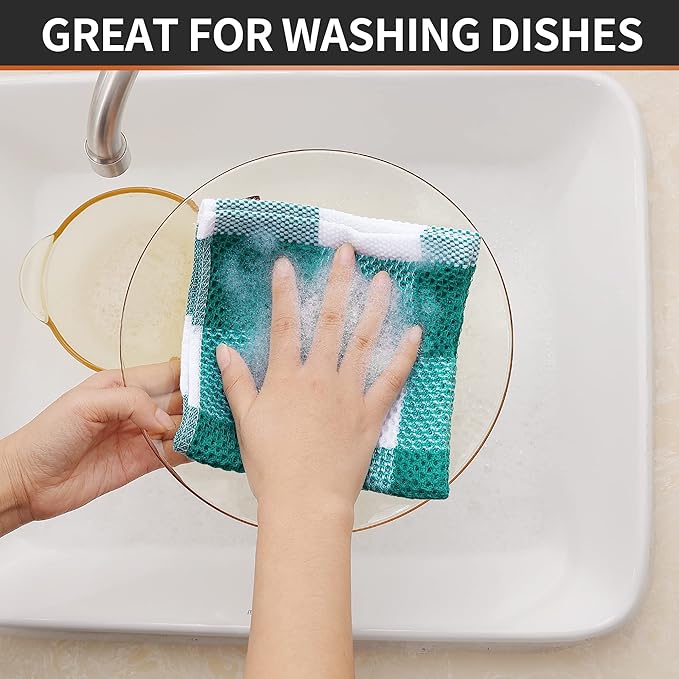Homaxy 100% Cotton Waffle Weave Check Plaid Dish Cloths, 12 x 12 Inches
