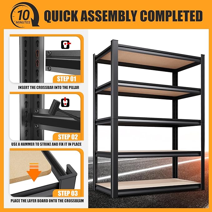 71.2" H Garage Shelving Heavy Duty Storage Shelves, Metal Adjustable Shelving Unit, Utility Garage Organizer Shelf for Basement, Pantry, Kitchen, Warehouse, 31.5" W x 13.8" D x 71.2" H, Black