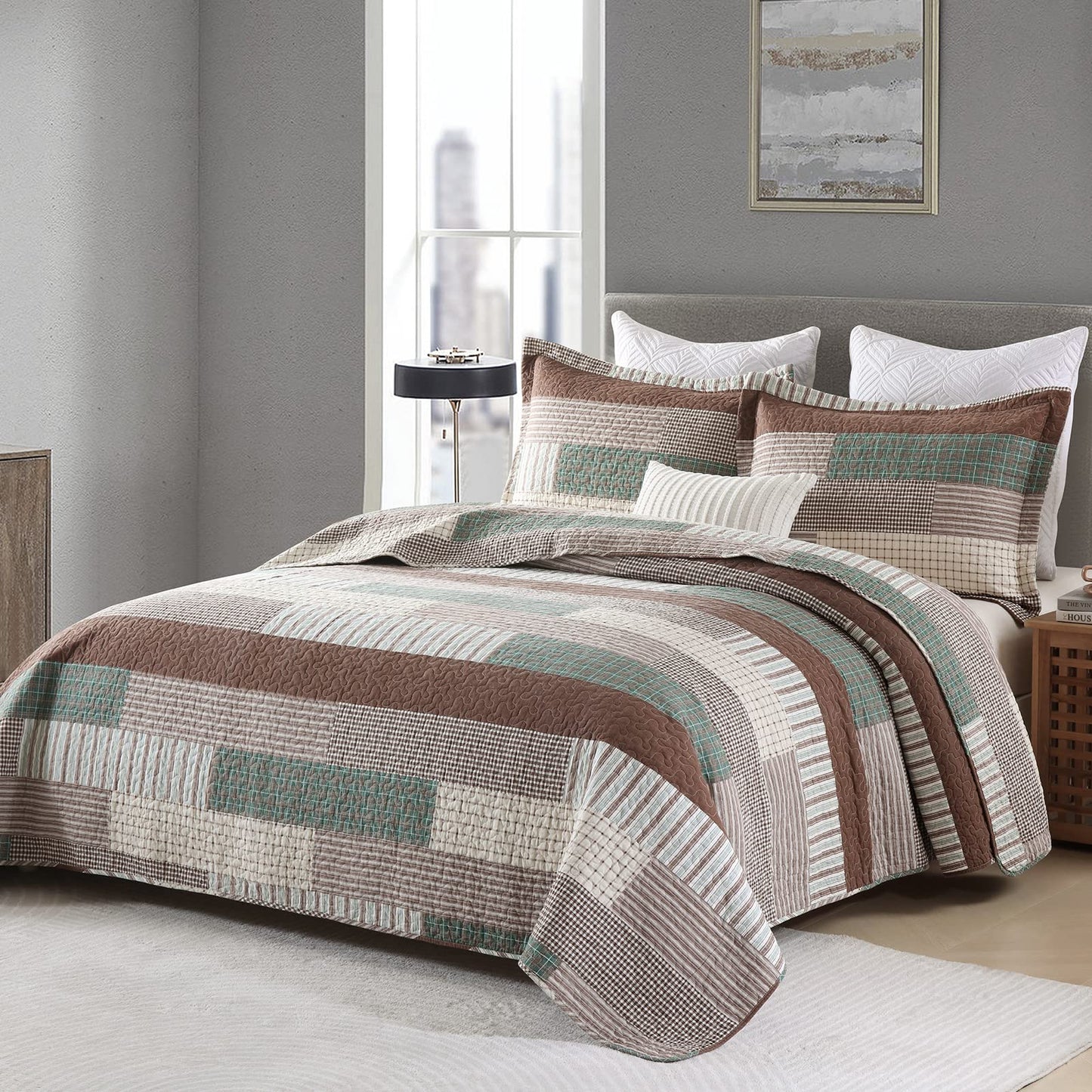 Y-PLWOMEN Queen Quilt Bedding Set - 100% Cotton Lightweight Quilt, Cozy Reversible Bedspread for All Season, 3-Pieces