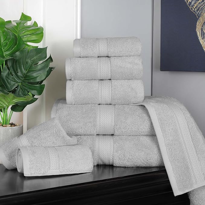 SUPERIOR Egyptian Cotton Pile 8 Piece Towel Set, Includes 2 Bath, 2 Hand