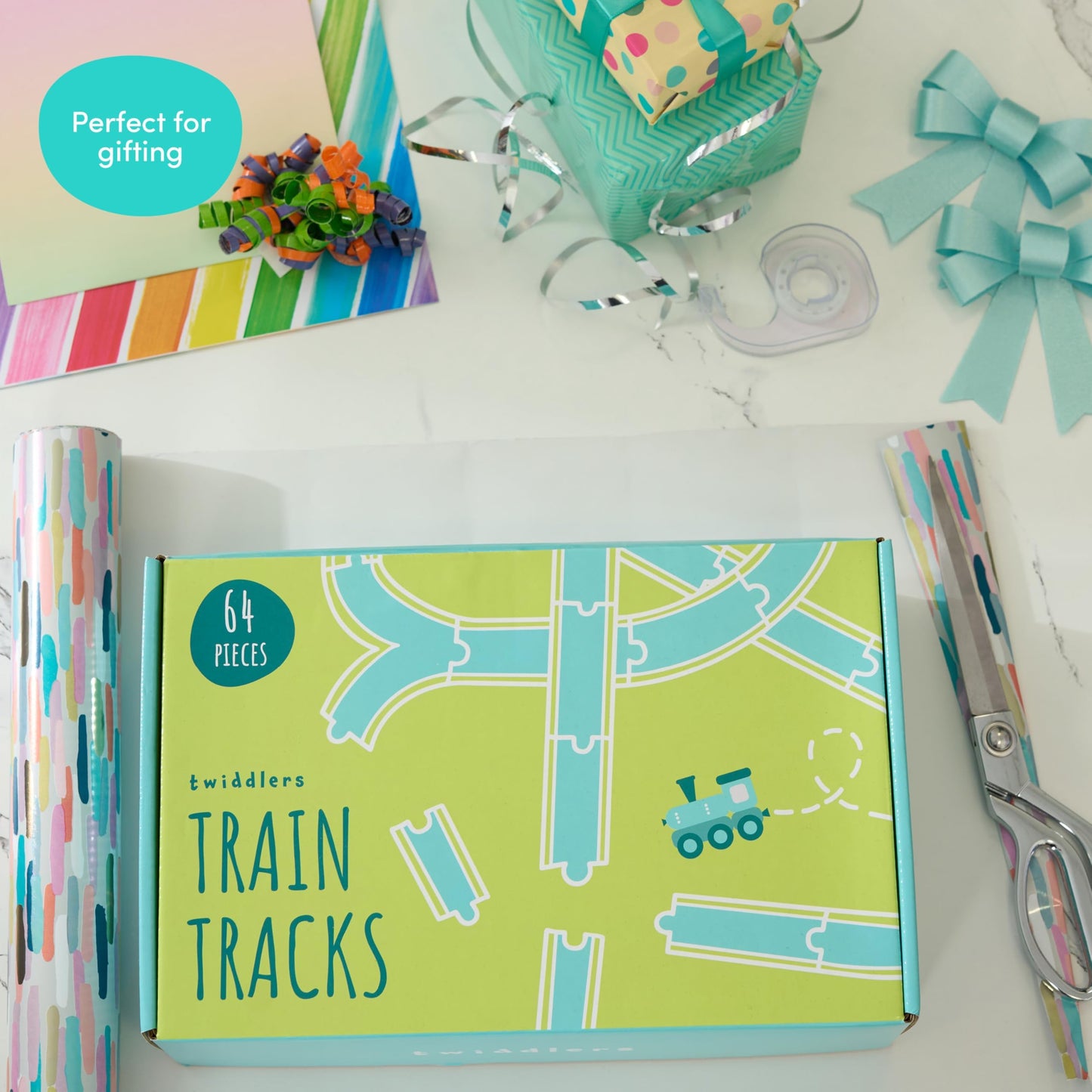 THE TWIDDLERS - 192 Piece Wooden Train Track Expansion Pack, Large Set Compatible with All Major Brand Toy Trains - Wide Selection of Straight and Curved Track, Premium Wood Railway Accessories