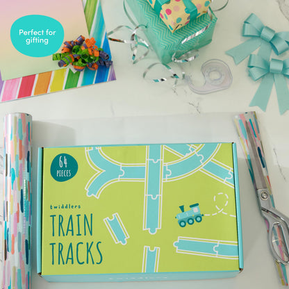 THE TWIDDLERS - 192 Piece Wooden Train Track Expansion Pack, Large Set Compatible with All Major Brand Toy Trains - Wide Selection of Straight and Curved Track, Premium Wood Railway Accessories