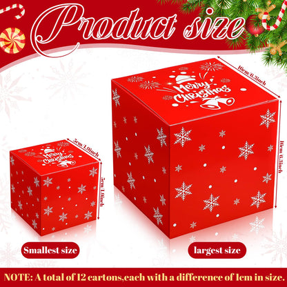 TecUnite 12 Pcs Christmas Prank Gift Box Nesting Gift Boxes Funny Prank Boxes for Xmas Birthday Wrapping, 1.9-6.3 Inch(Merry Christmas)