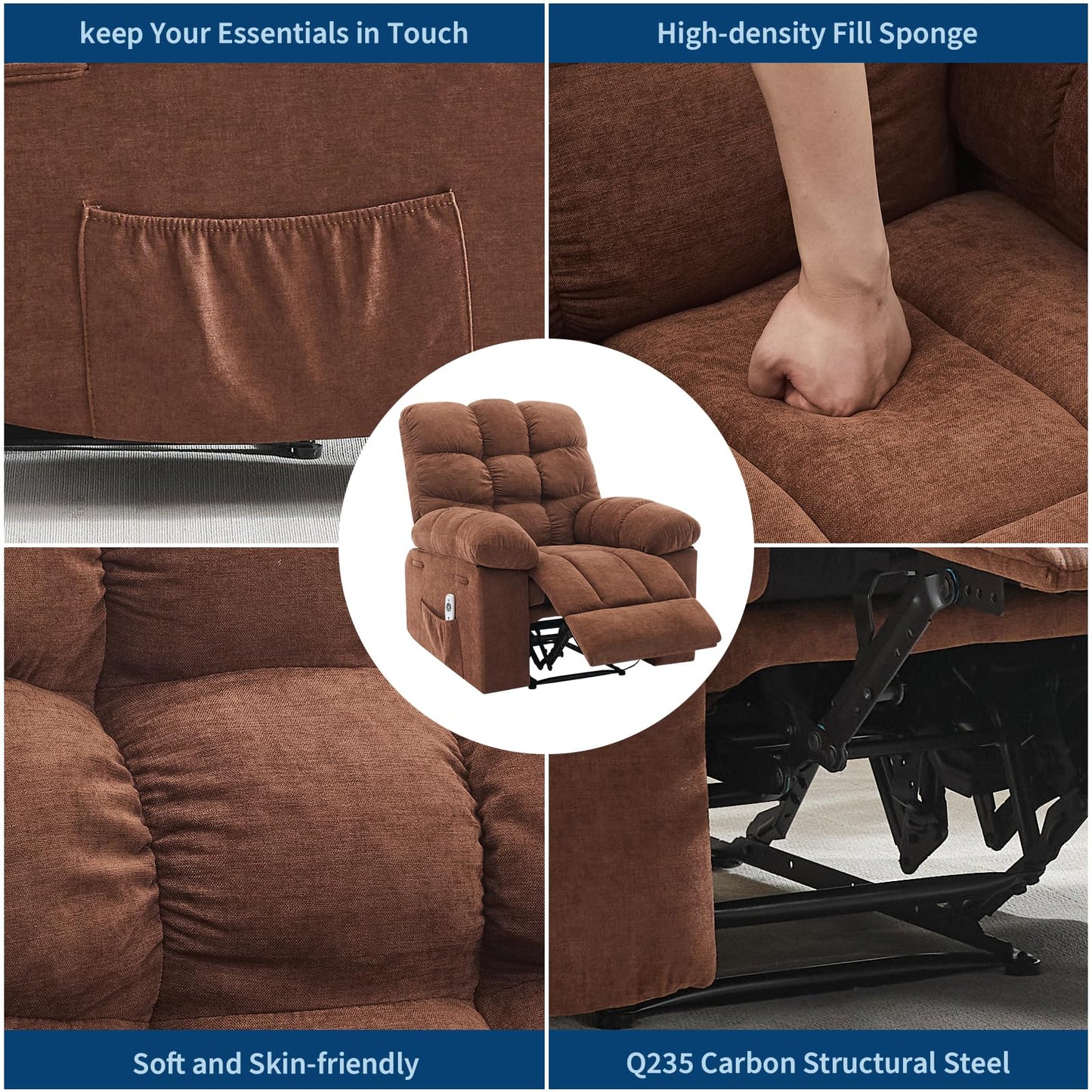 21.4'' Wide Recliner Chair,Massage & Heat Recliner Chair for Adults,Home Theater Seating with Lumbar Support,Ergonomic Breathable Fabric Nursery Rocking Chairs for Living Room