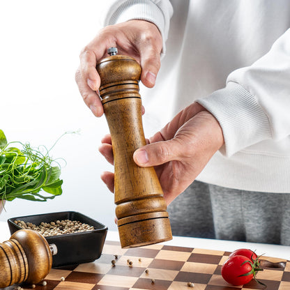 JF JAMES.F Salt and Pepper Mill Sets, 8 inch Wooden Salt and Pepper Grinders with Ceramic Core Wood Salt and Pepper Shakers Set of 2