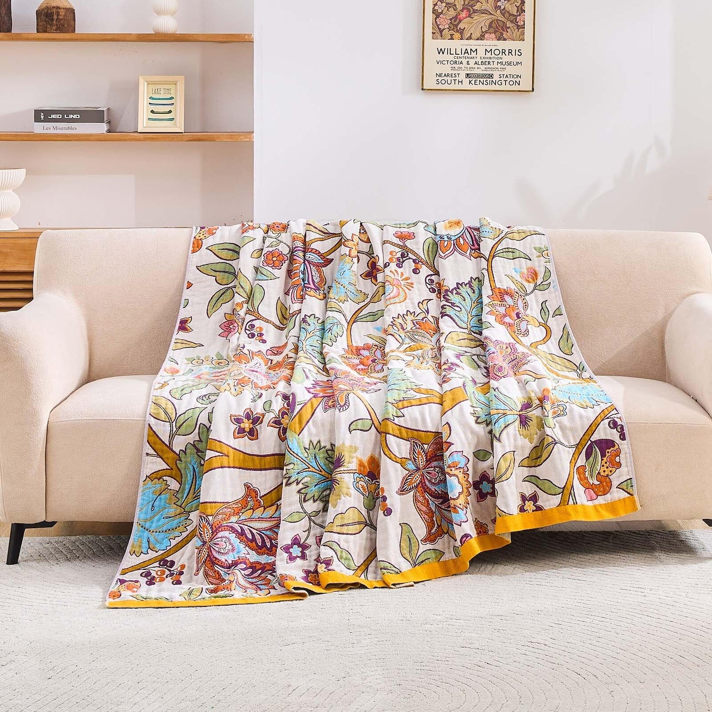 XIBLC Boho Throw Blanket for Bed, 100% Cotton Soft Rustic Quilt Fall Blanket, 60"x80" Floral Printed Farmhouse Decor Bed Blankets, All Season Rustic Reversible Bohemian Throw Quilt