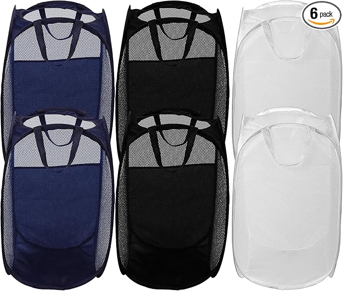 6Pcs Pop up Hampers for Laundry Foldable Mesh Laundry Hamper Baskets