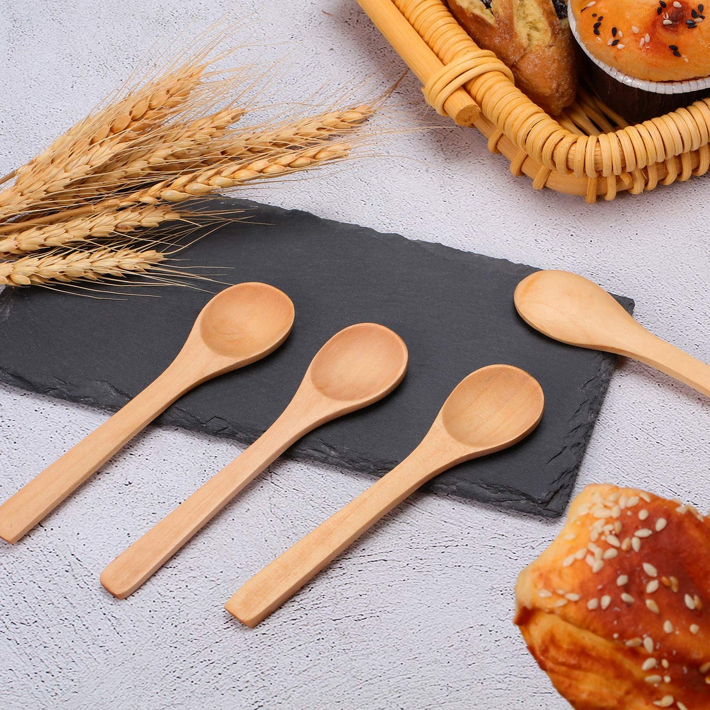 Boao 30 Pcs Small Wooden Spoons, 5.12'' L Mini Wood Spoons for Soup, Little Tiny Honey Teaspoons Bulk for Stirring Coffee Tea Jars Sugar Seasoning Oil Kitchen Supplies (Raw Lacquer)