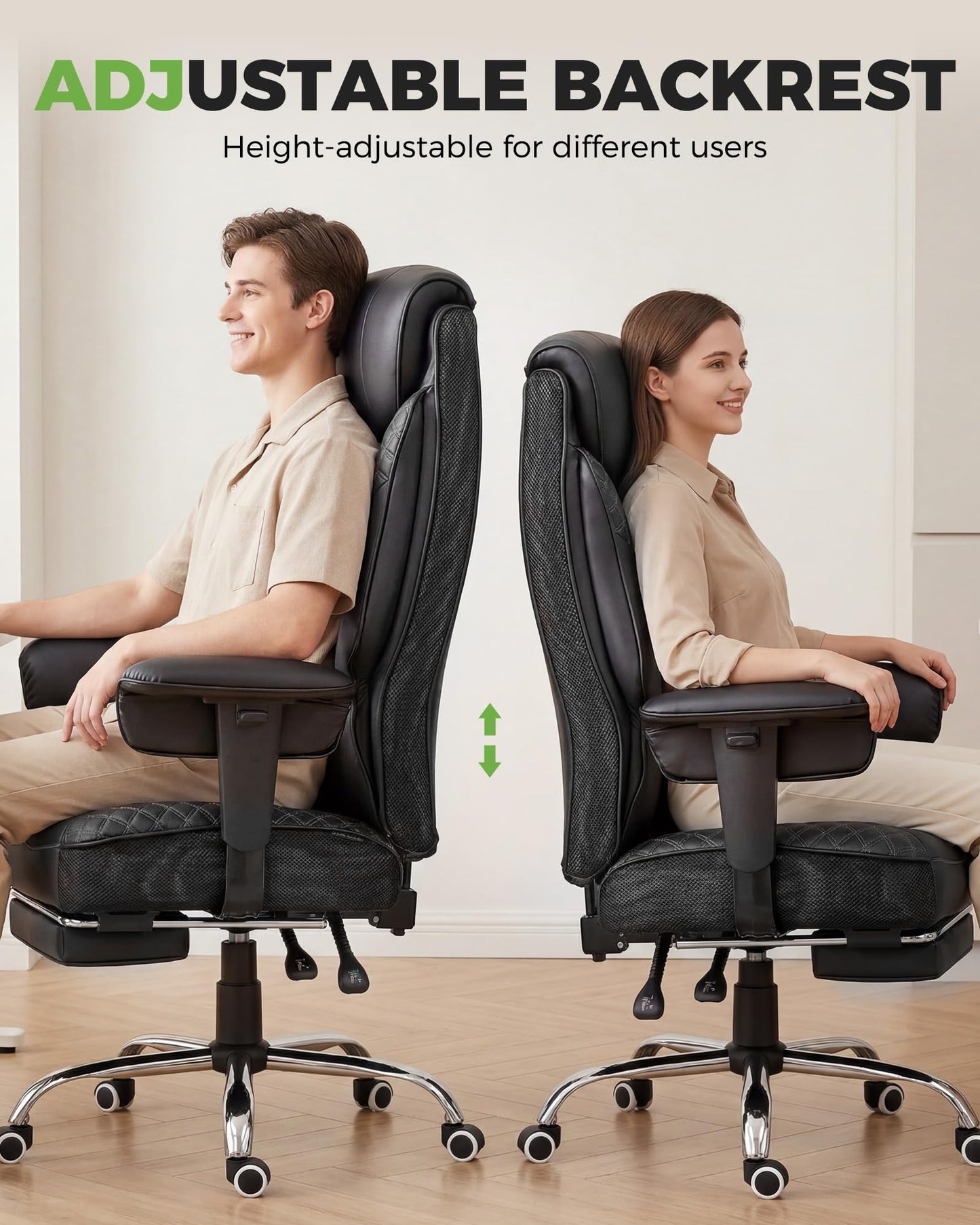 GTPLAYER Big and Tall Office Chair High Back Computer Gaming Chair with Ergonomic Lumbar Support &Pocket Spring Cushion for Lower Back Pain Relief, Leather Executive Chair with Foot Rest, Black