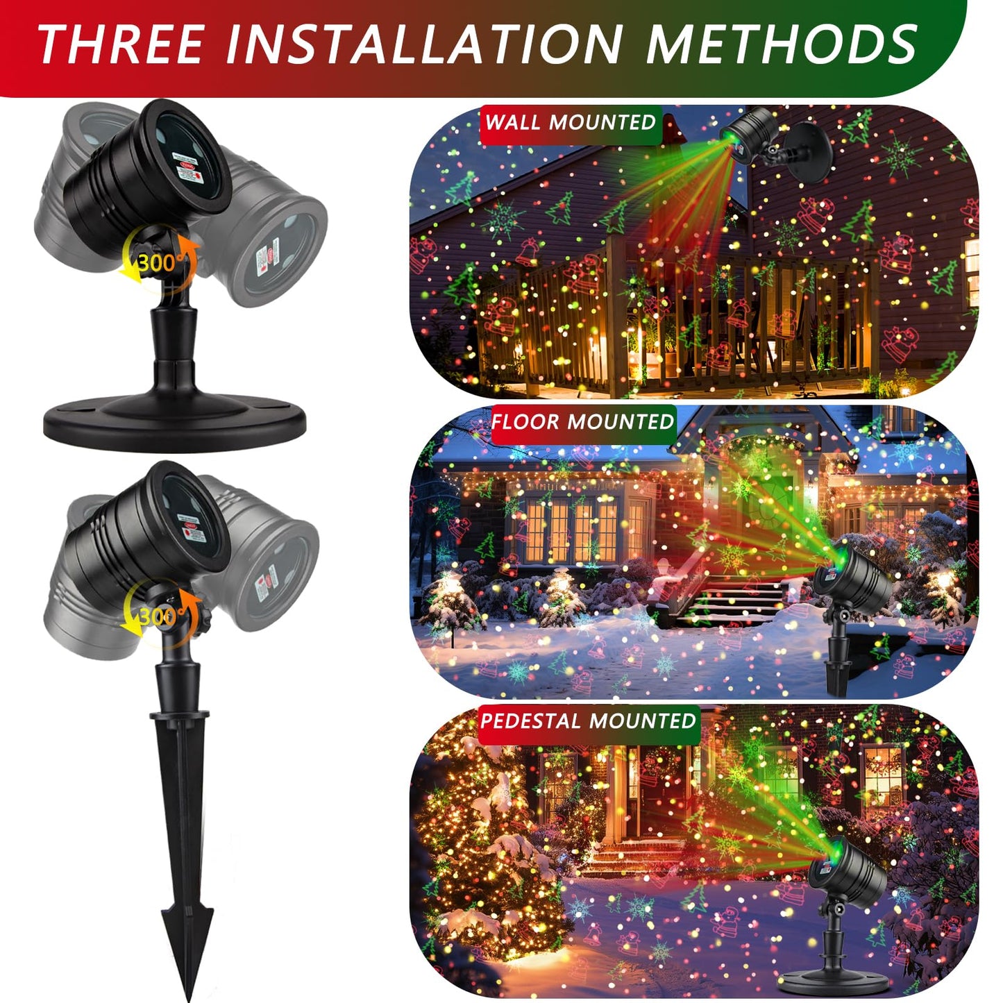 Laser Christmas Projector Lights Outdoor: Waterproof Outdoor Christmas Decorations Laser Light, Projection Christmas Lights for Outside with 5 Patterns, Xmas Spotlight for Yard Garden Holiday Party