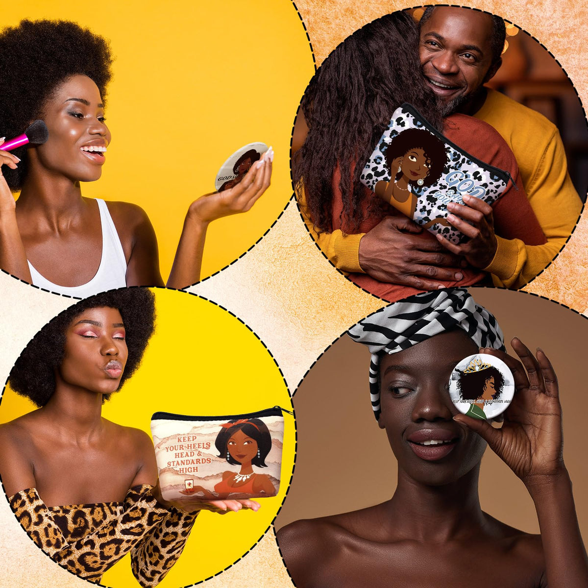 Kacctyen 20 Pcs Black Africa Inspirational Gifts Canvas Cosmetic Bags Compact Mirrors Makeup Bags Thank You Travel Toiletry Pouch Bulk Mothers Day Gifts for Women Teacher Coworker Employee