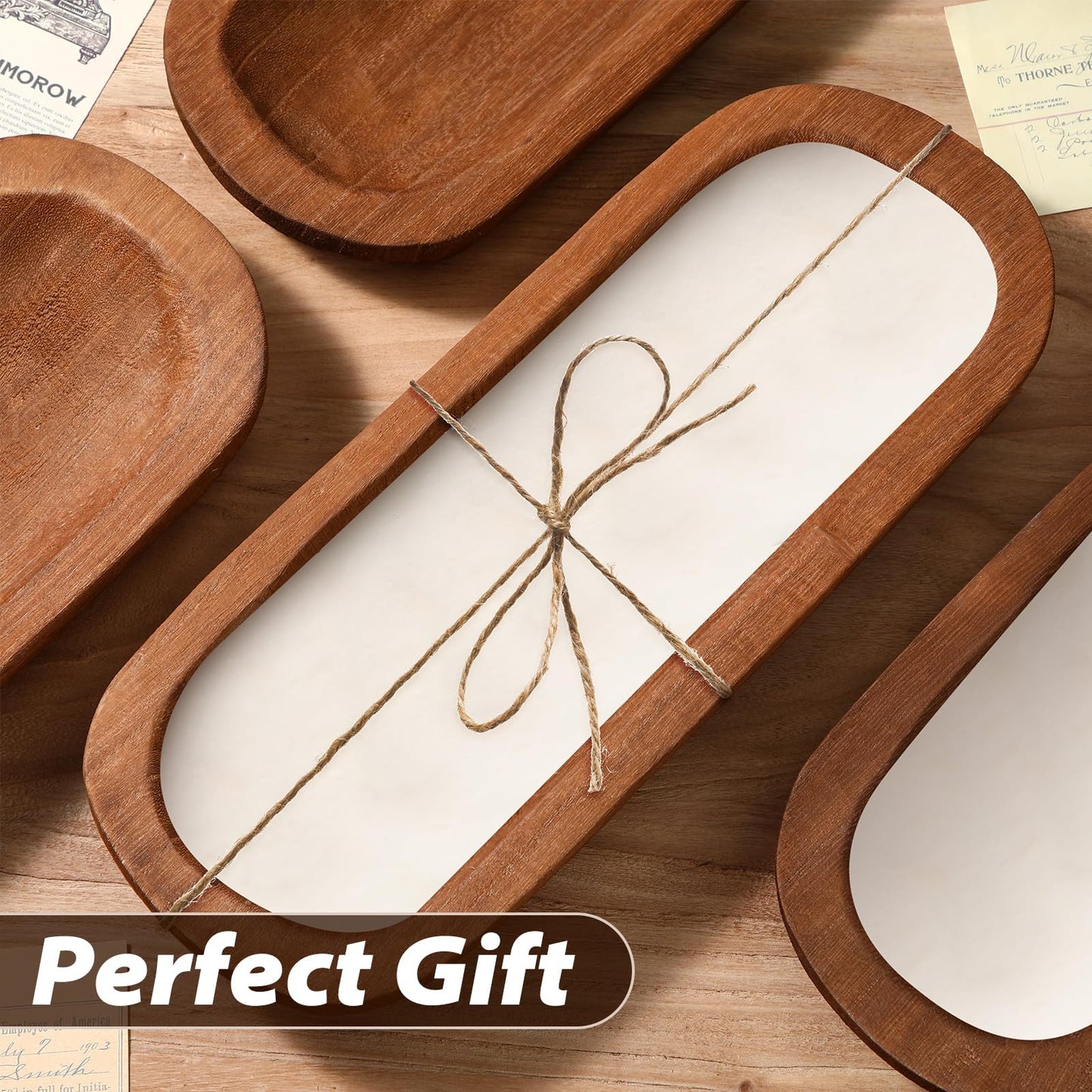 FoldTier 4 Pcs Wooden Dough Bowl Bulk Wood Decorative Rustic Wooden Bowls Wedding Table Centerpiece for Living Room Home Dining Room Kitchen Easter Decoration(Brown,16' X 6'' X 2'',Classic)