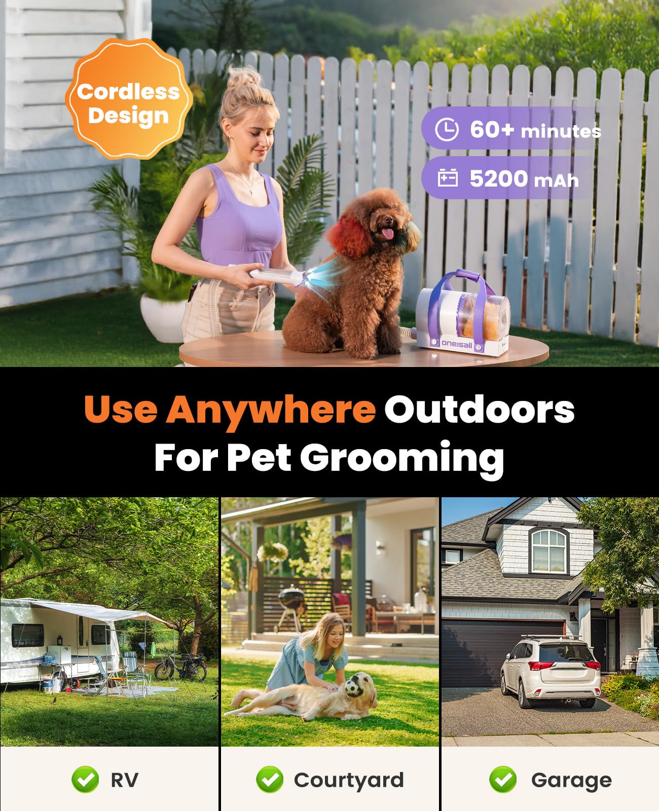 oneisall Dog Grooming Kit with Vacuum,Dog Clippers Vacuum,10000Pa Powerful Suction 99% Pet Hair,Pet Hair Vauum with 12 Proven Tools for Shedding Grooming