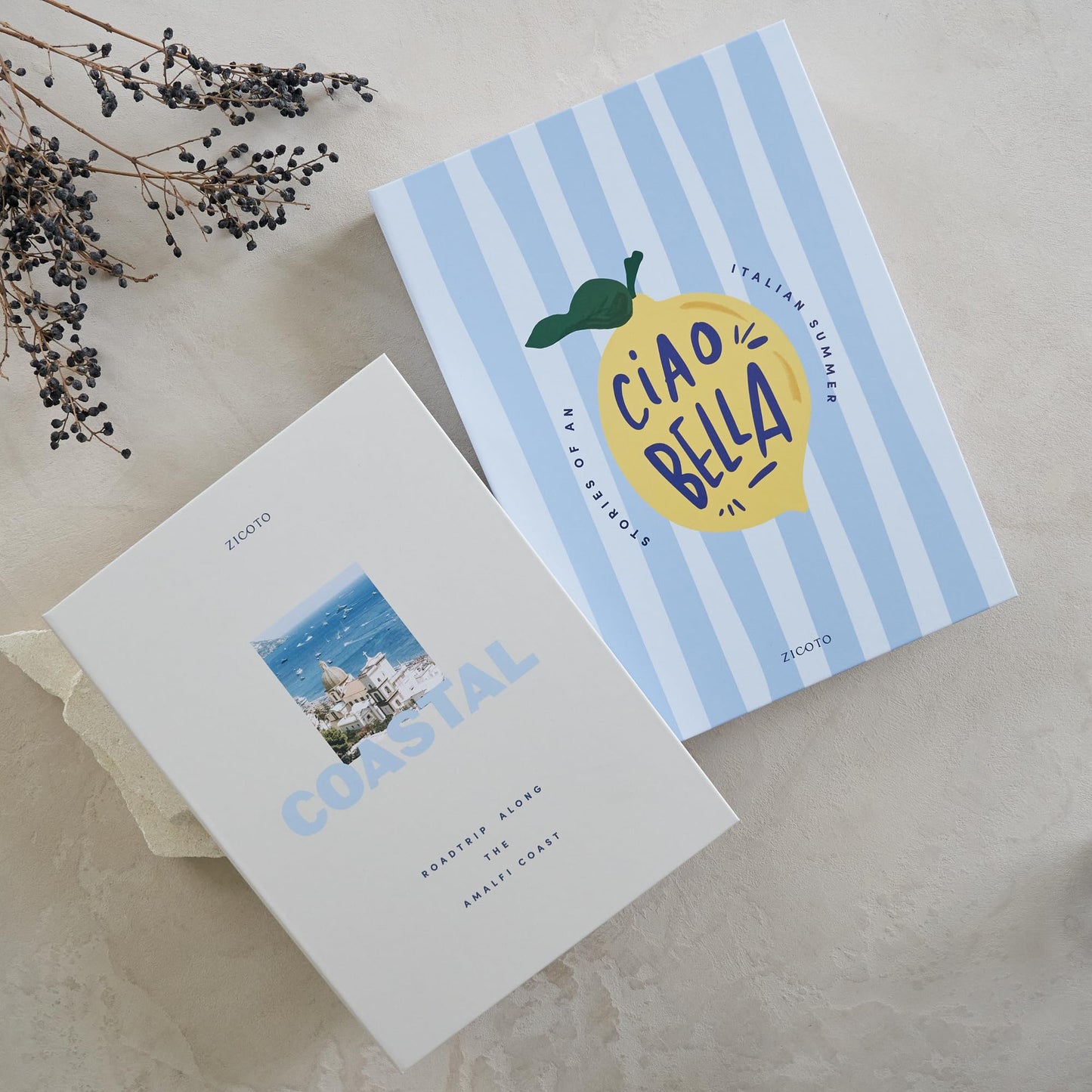 Beautiful Decorative Books - Set of 2 Coastal Room Decor Boxes Enhance Any Coffee Table, Bookshelf or Mantel Shelf - Aesthetic Fake/Faux Books for Modern Home Decoration, Photo Storage/Keepsake Box