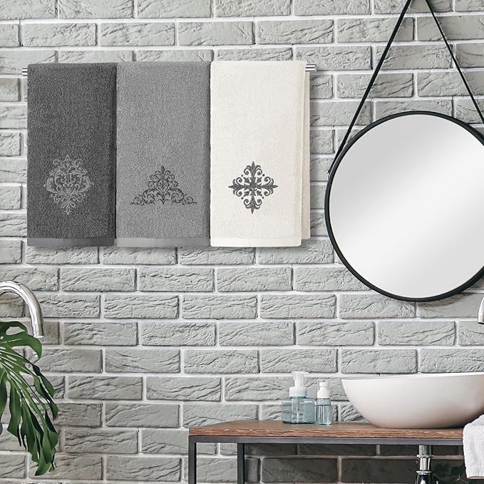 3 Pcs Decorative Gray Hand Towels