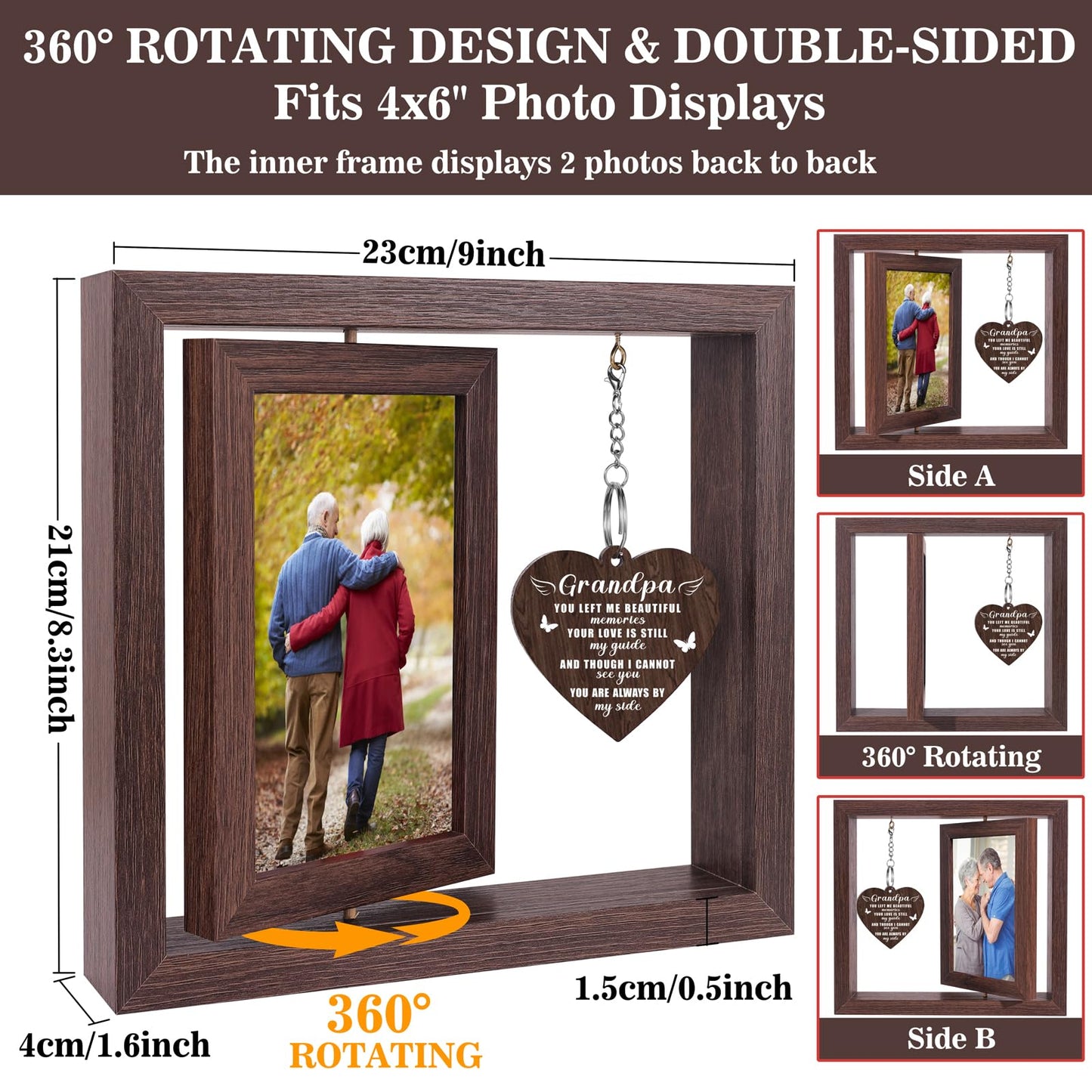 Boiveco Memorial Gifts for Loss of Grandpa, Sympathy Gift for Loss of Grandpa Memorial Picture Frame, In Memory of Grandpa Grief Remembrance Bereavement Gifts for Loss of Grandpa, Display Two 4x6 Photos