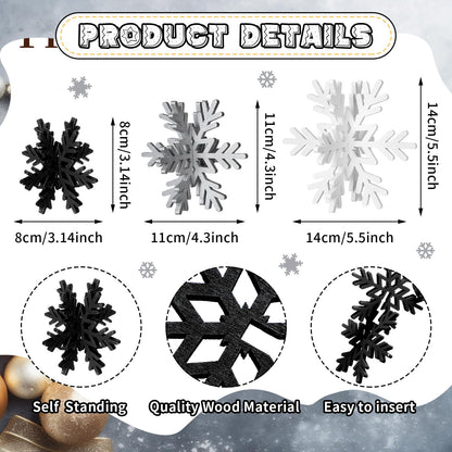 Bucherry 12 Pcs Wooden Snowflake Table Decor 3D Snowflake Tabletop Signs and Centerpiece for Christmas Xmas Winter Wonderland Decorations Home Party(White, Gray, Black)