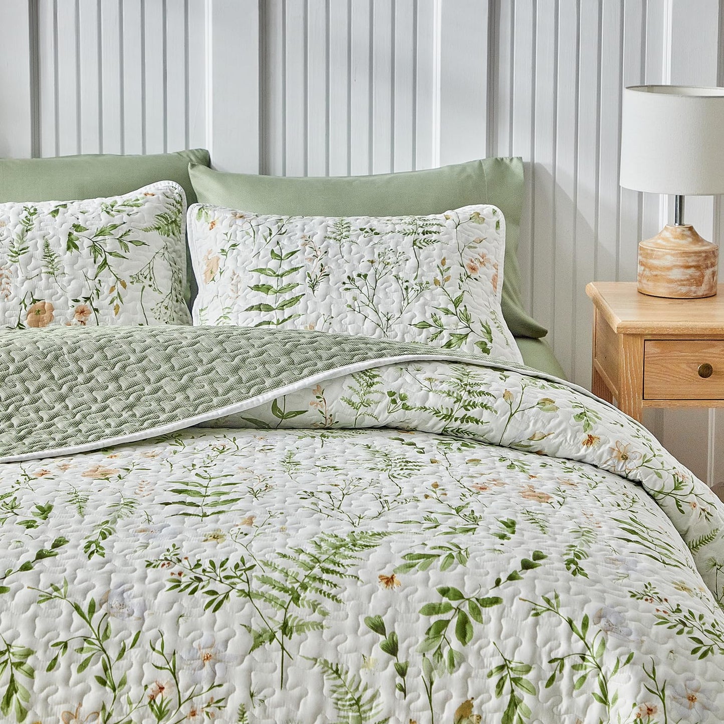 Floral Quilt Set 3 Piece Flower Quilt Sets Queen Size - Reversible Microfiber Quilt with 2 Shams Soft Breathable Botanical Bedding Spring Bedspread Coverlet Summer Comforter All Season Orange Green