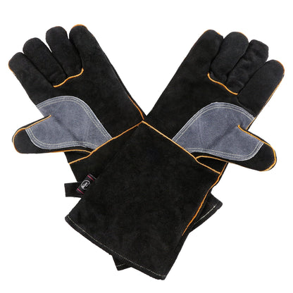 Kim Yuan Extreme Heat & Fire Resistant Gloves Leather with Kevlar Stitching,Perfect for Fireplace, Stove, Oven, Grill, Welding, BBQ, Mig, Pot Holder, Animal Handling, Black-Grey 16in/40cm 1 Pair