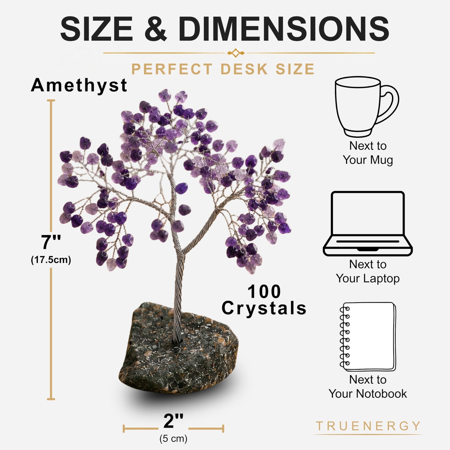 TRUENERGY Amethyst Crystal Tree – 100 Natural Stone Chips on Genuine Rock Base | 7" Handcrafted Wire Tree for Home Decor, Reiki Healing & Meditation | Calm the Mind, Elevate the Spirit | Unique Gift