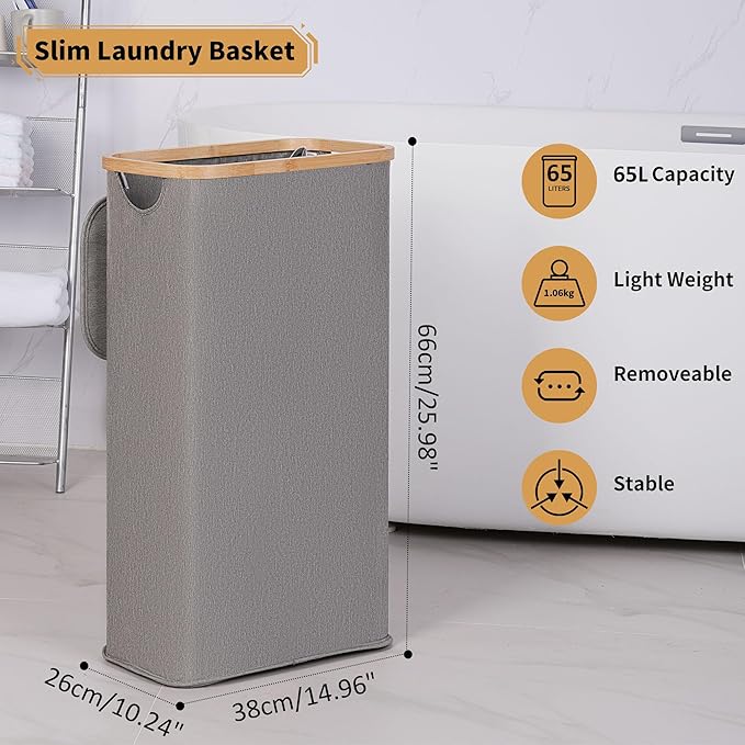 65L Slim Laundry Hamper, Narrow Laundry Basket