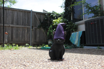Cat Gnome 12" Tall (Black) | Cute Cat Garden Décor, Spooky Stuff, Halloween Decorations, Lucky Witch Statue