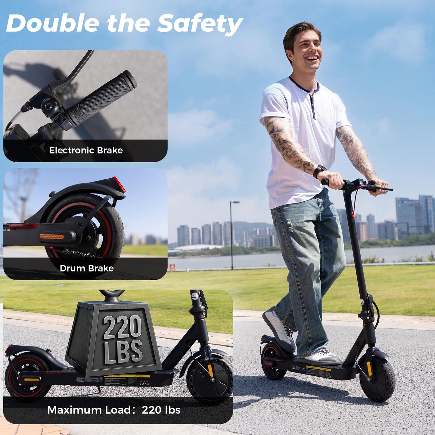WAWSCOTE Electric Scooter - Electric Scooter Adults, 500W/1500W Motor, 18/21/25 Max MPH, 21/28 Miles Max Range, APP Control, Double Braking Systems, 8.5’’ Tire, Foldable E-Scooter