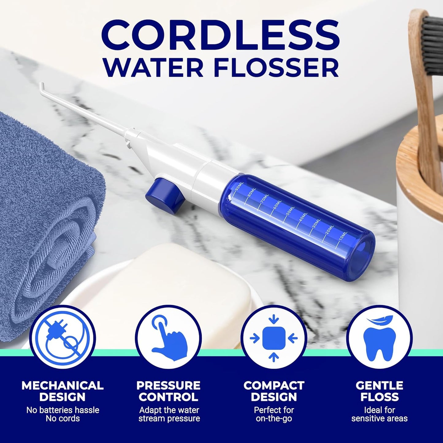 ORAVIX Dental Water Flosser, Tonsil Stone Remover, Gentle Oral Irrigator for Sensitive Teeth and Gums, Kids Manual Water Flosser, No Electricity or Batteries