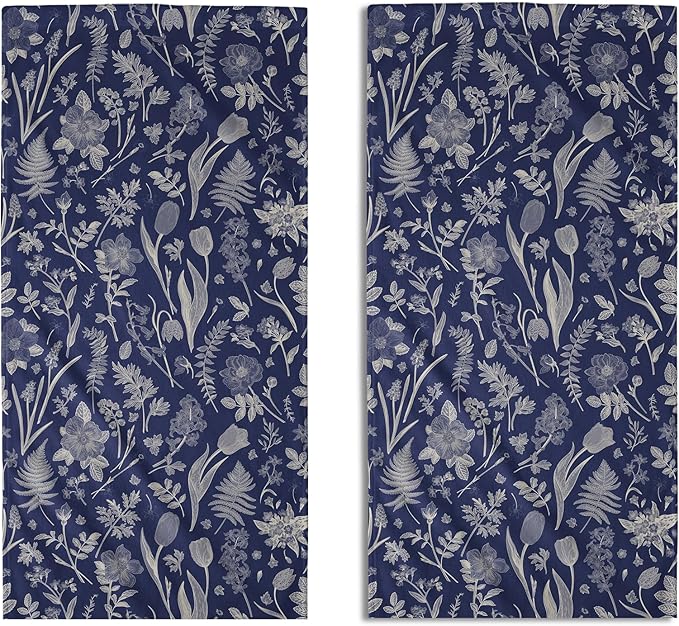 Blue Spring Floral Hand Towels for Bathroom Set of 2 Flower Leaves Vintage