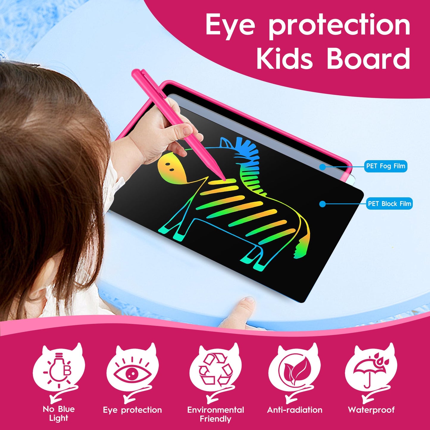 20 Inch LCD Writing Tablet for Kids, Children's Art Toys, Educational and Learning Drawing Kits, Birthday and Christmas Gifts for Boys and Girs Aged 3-12+, Pink