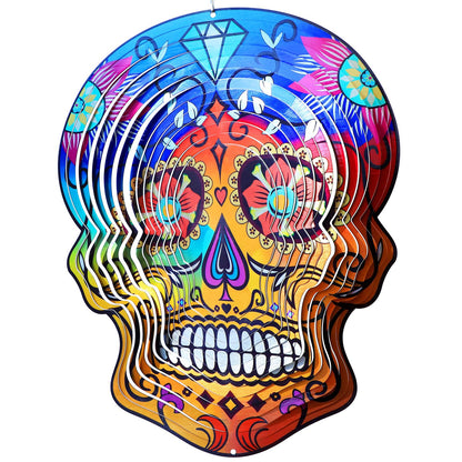 Goolyrusim Metal Wind Spinner - Sugar Skull Wind Spinners, Kinetic Hanging Wind Sculpture 3D Skeleton Wind Catcher for Yard and Garden Decoration Outdoor Decor, Unique Gifts for Halloween, Christmas