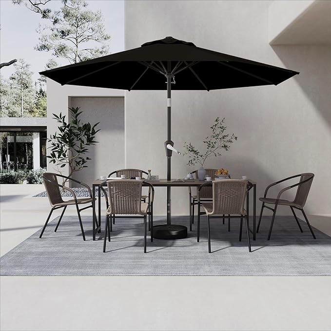 AreShark 9 FT Patio Umbrella for Outdoor, Outdoor Umbrella with Push Button Tilt and Crank, Outdoor Patio Umbrellas with 8 Sturdy Ribs for Market, Garden, Deck, Backyard, Pool (Classic Black)