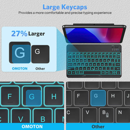 OMOTON Bluetooth Keyboard for Tablet/Android/Windows/iOS, with 7 Colors Backlight Rechargeable Wireless Mini Keyboard for Galaxy Tab A9+/A9+ Plus/S9/S9 Plus/S9 FE, Black