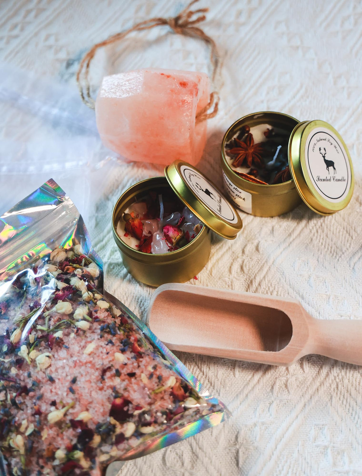 Pink Himalayan Salt SPA Gift, Botanical Bath, Herbal Bath, Salt Soak, Ritual Bath Salts, Self Care Set, Spiritual Bath Soak, Ritual Bath Herbs 100% Natural Bath Gift for Her