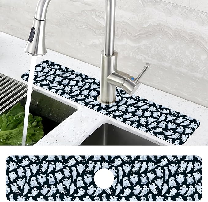 Halloween Ghost Kitchen Sink Splash Guard Mat Absorbent Fast Drying Mat Faucet