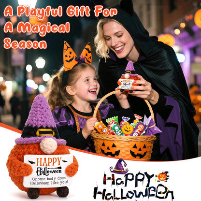 BVXFR Mini Halloween Gnome Witch Hat Boo Basket Stuffers Gifts for Women Men Spooky Halloween Decorations Indoor Gifts for Teen Girl Boy Kid Friend, Handmade Crochet Gnome Pumpkin Decor