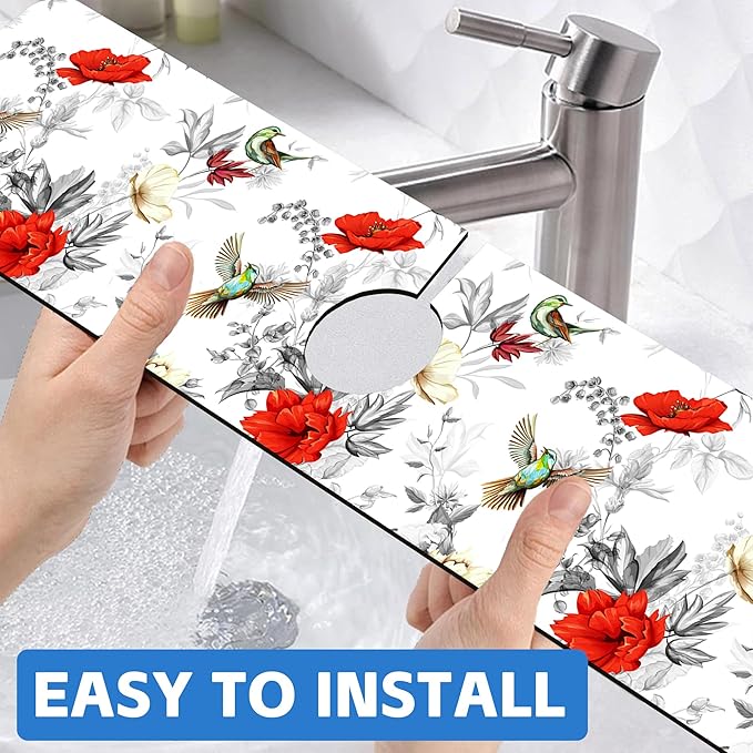 Poppy Wildflower Nightingale Sink Faucet Absorbing Mat Sink Splash Guard Faucet