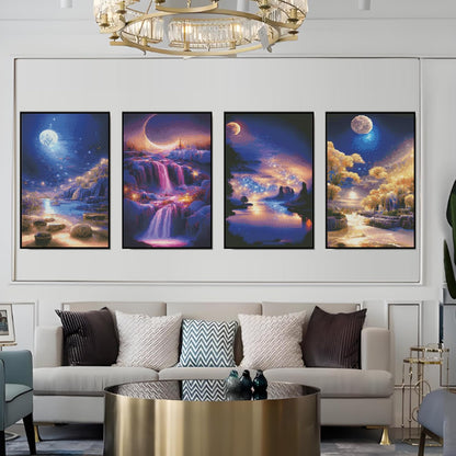 Josongslax Diamond Painting Kits with Storage Containers, 4 Pack 5D Diamond Art Kits for Adults, Arts Crafts for Adult DIY Home Wall Aesthetic Decor Gift 12 x 16 Inch, Moonlight Scenery