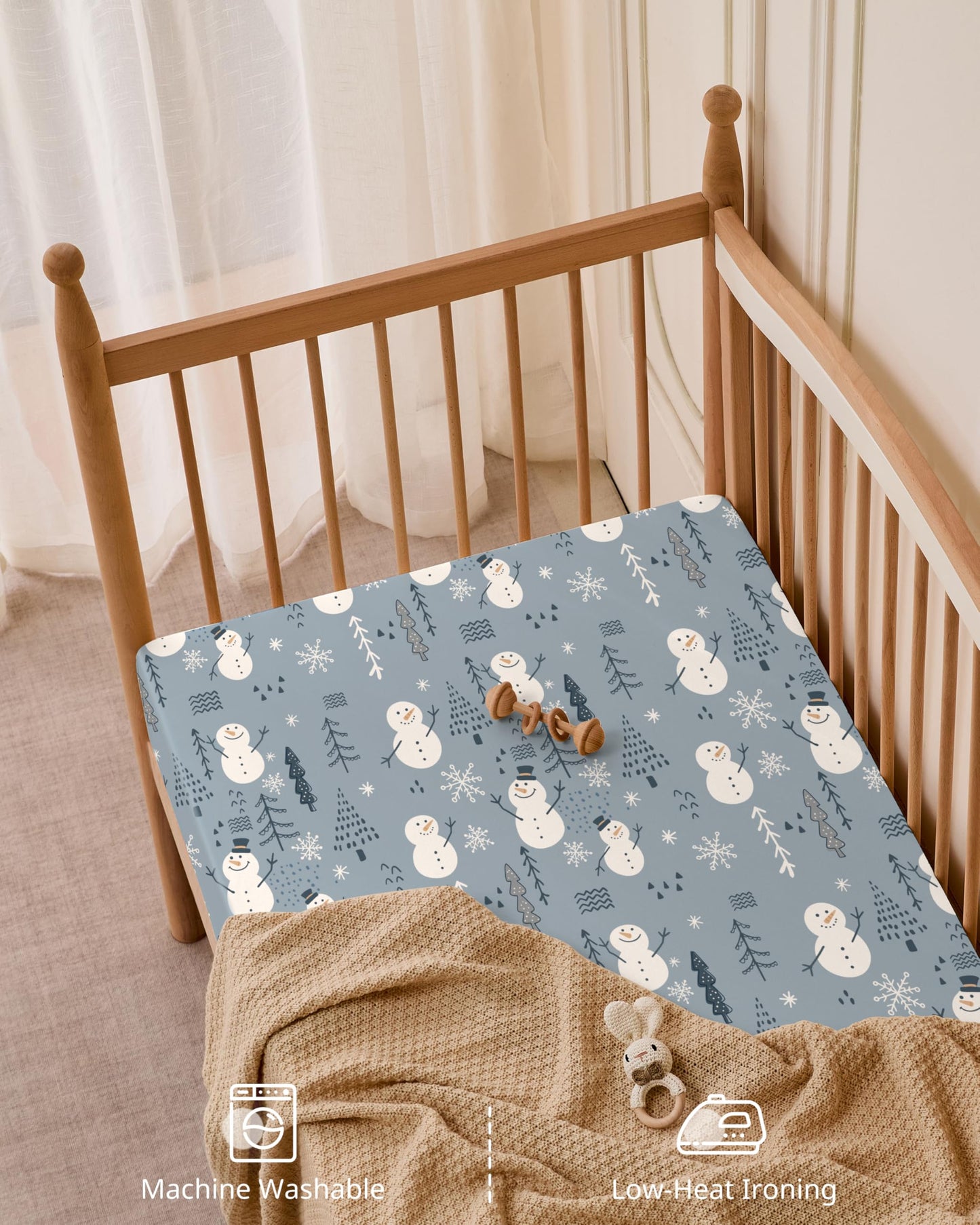 FIEMOL Baby Crib Sheets for Boys and Girls, Toddler Bed Sheets Fitted for 52”x28”Standard Crib and Toddler Mattresses, 4 Pack Soft Stretchy Microfiber Blue Snowman