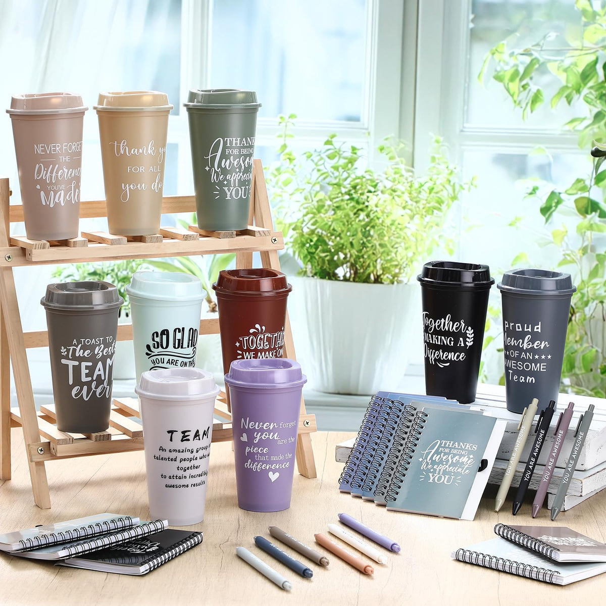 Teenyyou 90 Pcs Employee Appreciation Gift Set, 16oz Tumbler with Lid Notebook Pen Bulk Thank You Gift Holiday Party Favor for Office Coworker Teacher Staff Team (Dark Color,Elegant Style)