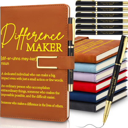 Chuangdi 6 Sets Difference Maker Gifts Employee Appreciation Gifts Bulk A5 Leather Journal Notebook with Metal Buckle Ballpoint Pen Thank You Inspiration set for Women Men Teachers Coworker Manager