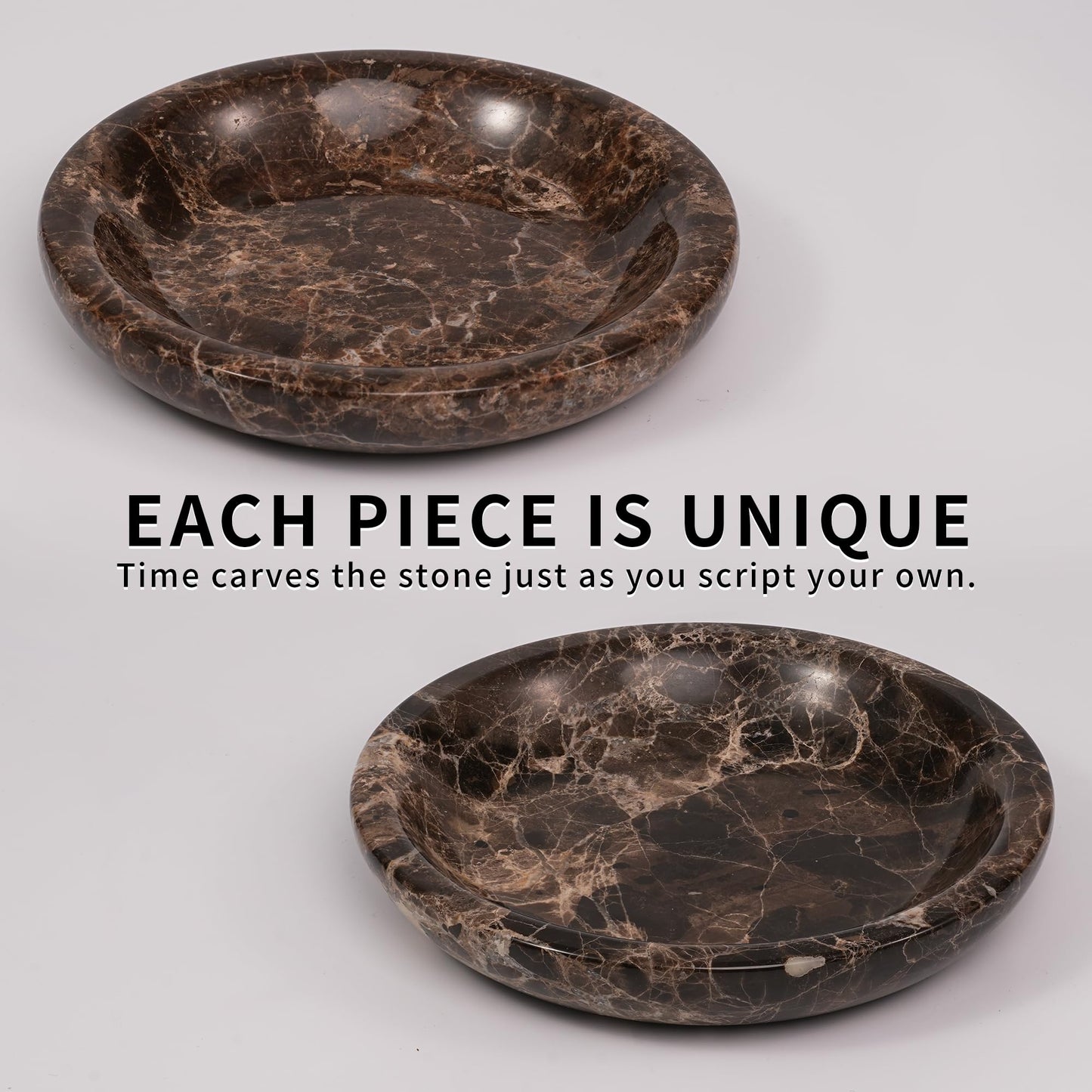 LWALMS Brown Marble Jewelry Tray - Stone Trinket Ring Key Purse Holder Dish, Small Cute Round Plate Decorative Bowl for Nightstand Entryway Coffee Table Decor (5.5 inch)