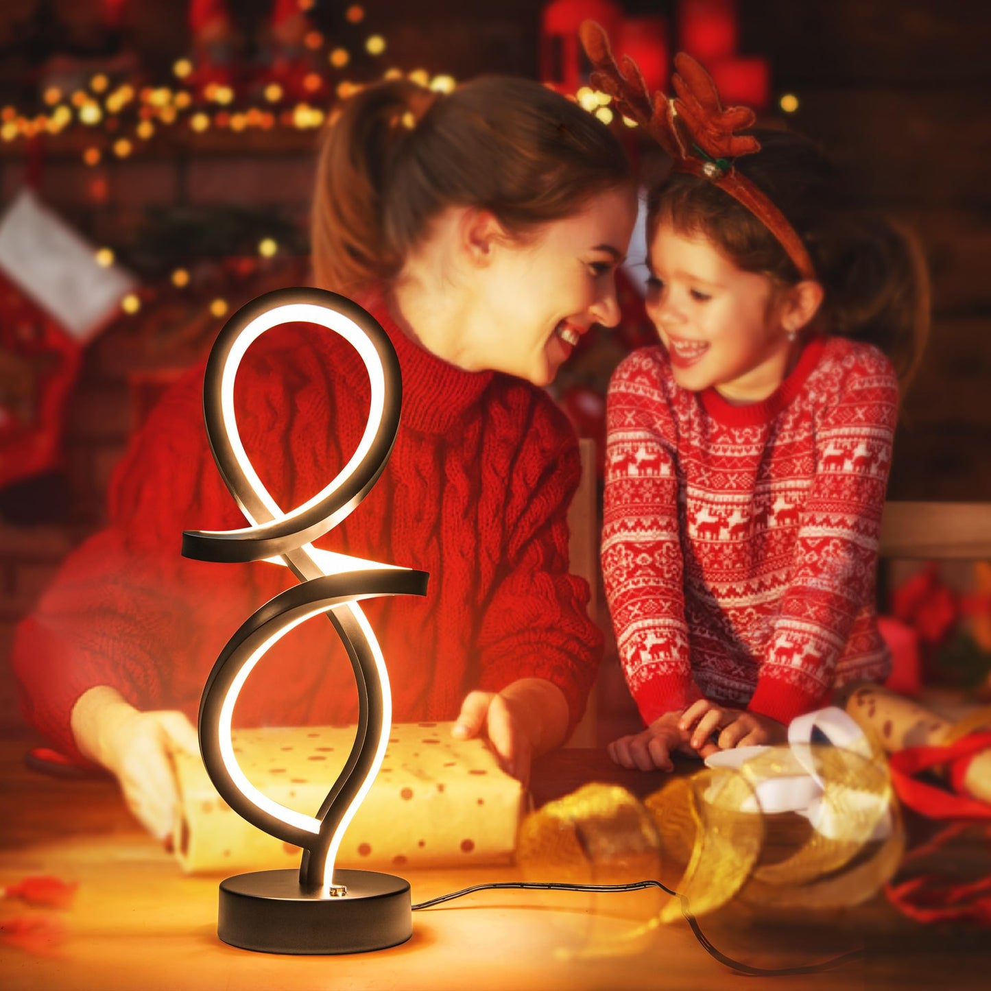 Mayful RGB Modern Table Lamp with 15W LED Spiral Spiral Design, Black Nightstand Lamp & Small Bedside Lamp, Touch Dimmable with 7 Colors & 10 Modes for Bedroom, Living Room, Office