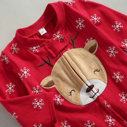 One opening Newborn Baby Boy Girl Zipper Footies Pajamas Pjs Ribbed Solid Long Sleeve Romper Jumpsuits Footed Sleep and Play (A Christmas snow, 3-6 months)