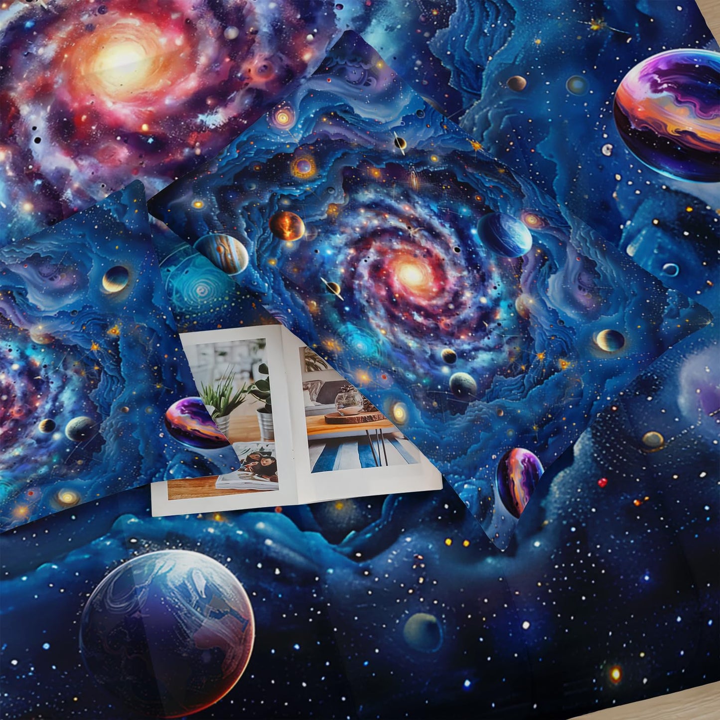lneffble Twin Size Galaxy Comforter Set for Kids，Outer Space Themed Twin Bedding Sets for Boys，Boys Twin Quilt Set Space，Galaxy Themed Bedroom Decor