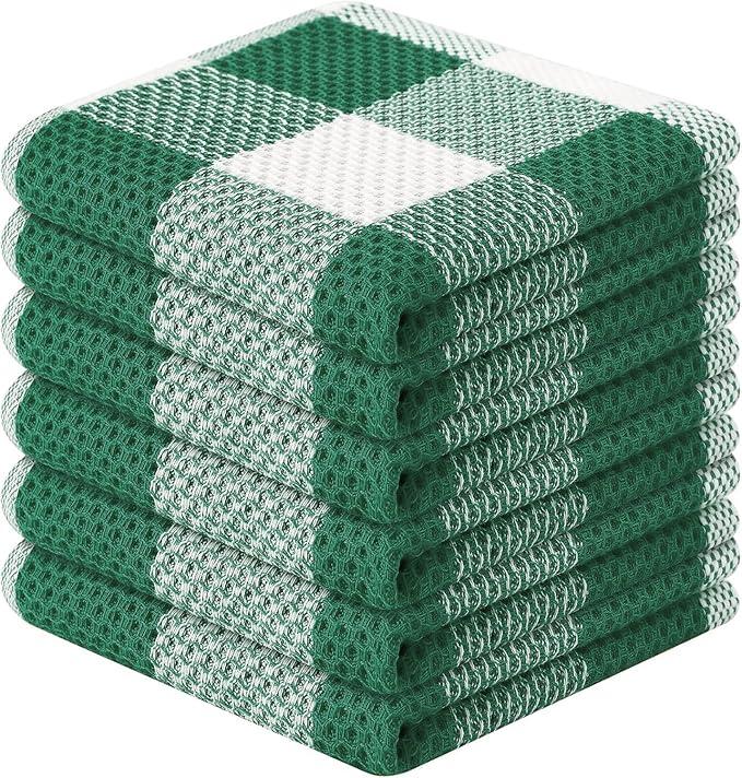Homaxy 100% Cotton Waffle Weave Check Plaid Dish Cloths, 12 x 12 Inches