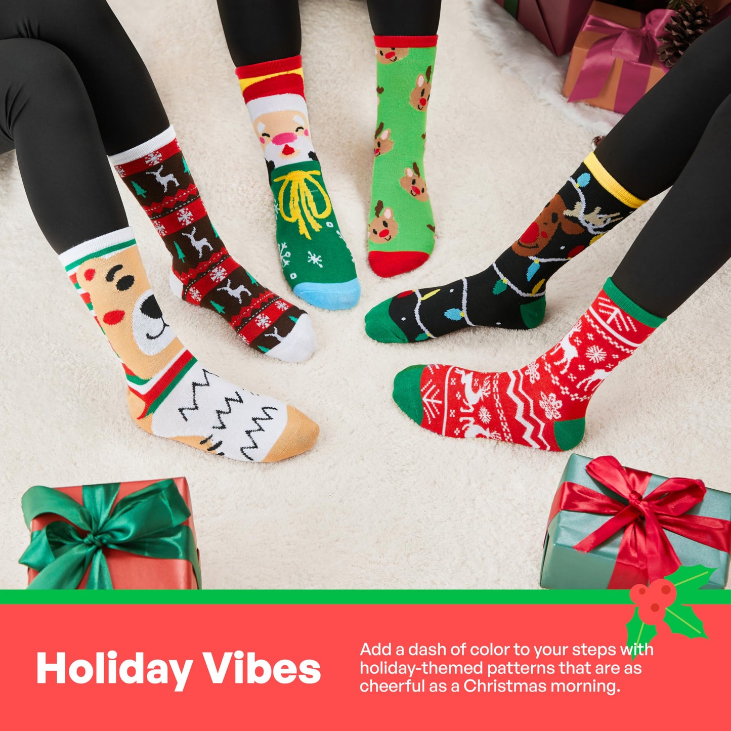 Giggling Getup 6 PCS Winter Christmas Socks for Women Men, Warm Soft Novelty Crew Socks for Women Holiday, Birthday Gift, Christmas Party Gifts for Xmas