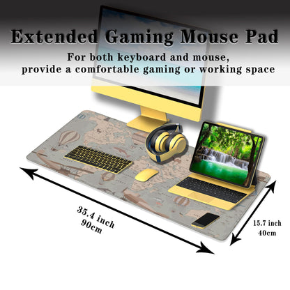 Samgula Gaming Mouse Pad Retro World Map, Large Desk Pads Computer Desk Mat, Non-Slip Rubber Base, 35.4 x 15.7 Inch for Work/Game/Office/Home