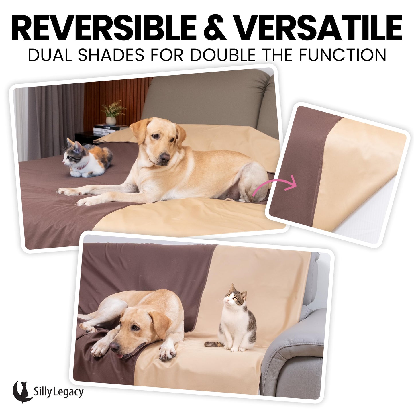SILLY LEGACY Thin Reversible Waterproof Protective Cover or Liner for Bed or Couch (Queen Size, 96 x 82 inch), for Dogs and Cats, Babies; Incontinence, Dirt, Drool