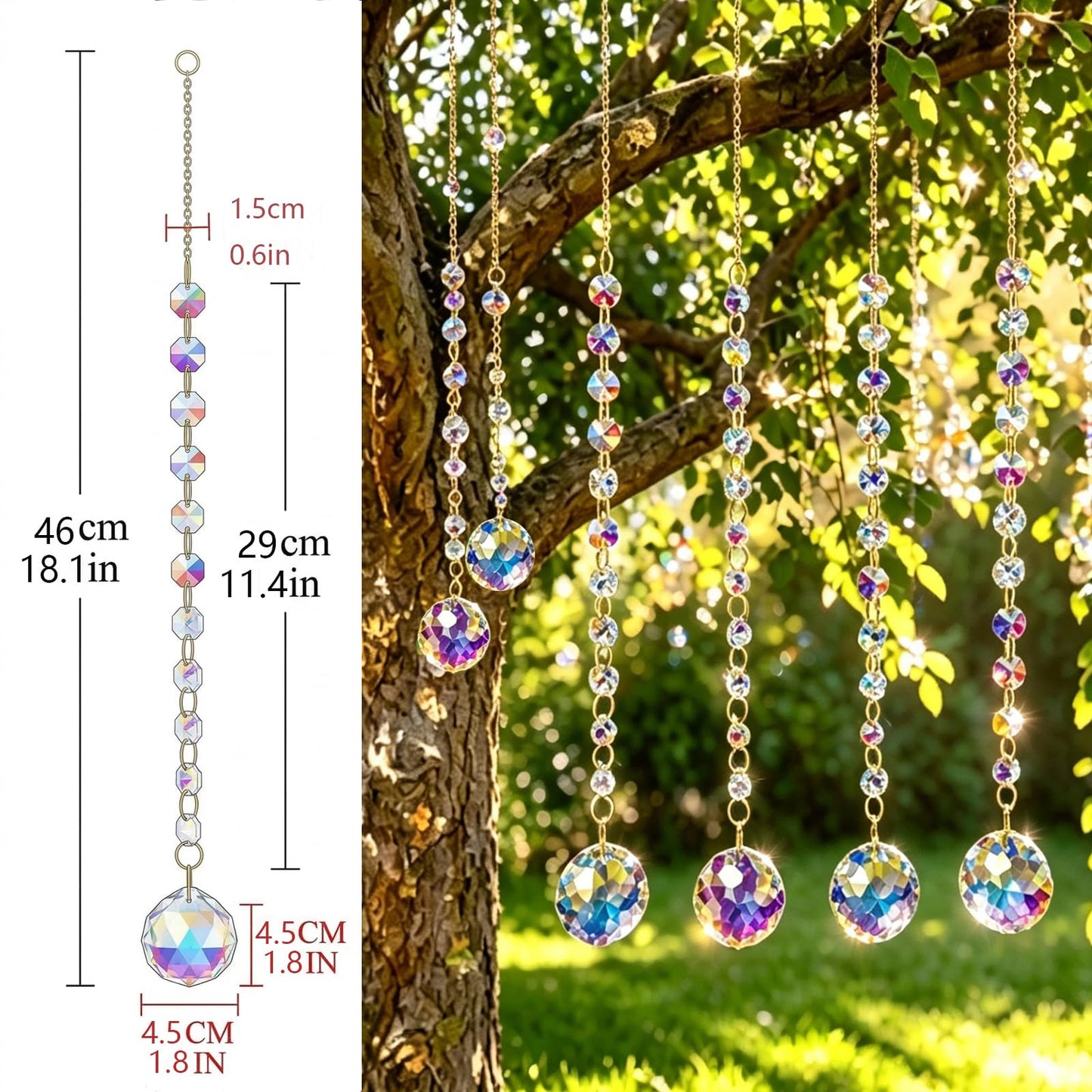 4Pcs Sun Catcher Crystals for Window Hanging, 18.1Inch Prism Suncatcher Rainbow Maker Crystals for Home Garden Decor Lamp Chandelier Lamp Prisms Wedding Party Xmas Gift